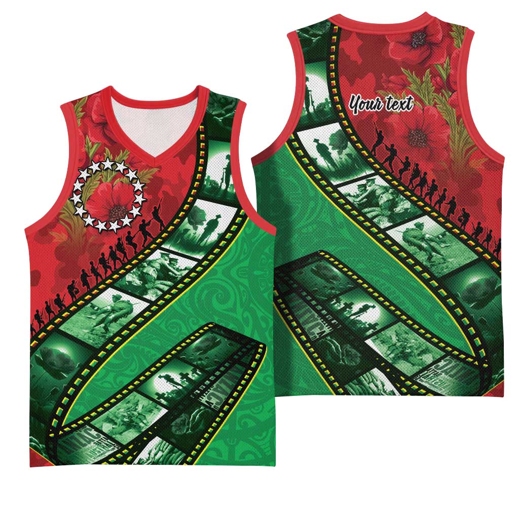Personalised Cook Islands ANZAC 1915-2026 Filmstrip Basketball Jersey Lest We Forget 25 April LT9 - Polynesian Pride