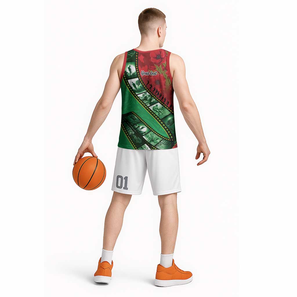 Personalised Cook Islands ANZAC 1915-2026 Filmstrip Basketball Jersey Lest We Forget 25 April LT9 - Polynesian Pride