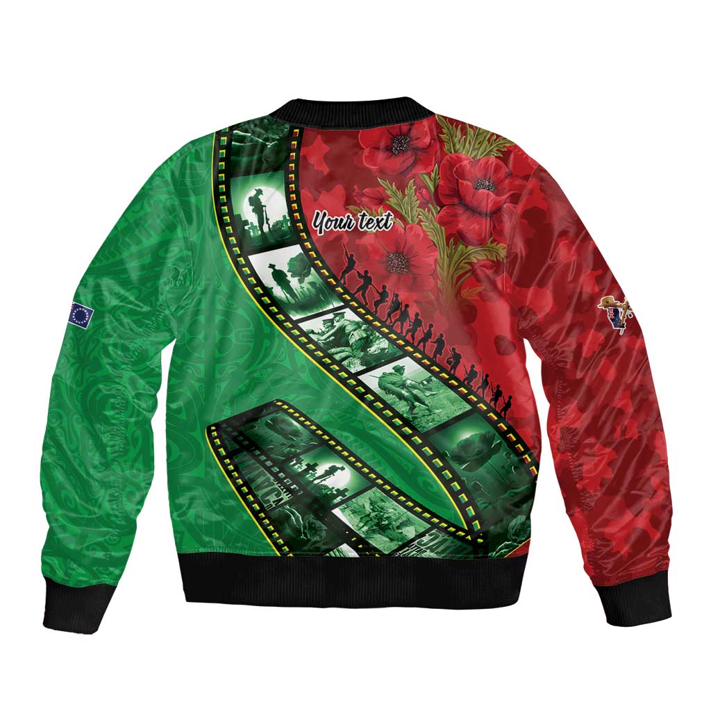 Personalised Cook Islands ANZAC 1915-2026 Filmstrip Bomber Jacket Lest We Forget 25 April LT9 - Polynesian Pride