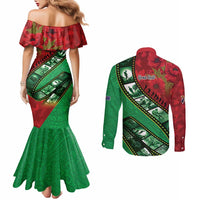 Personalised Cook Islands ANZAC 1915-2026 Filmstrip Couples Matching Mermaid Dress and Long Sleeve Button Shirt Lest We Forget 25 April