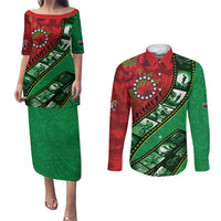 Personalised Cook Islands ANZAC 1915-2026 Filmstrip Couples Matching Puletasi and Long Sleeve Button Shirt Lest We Forget 25 April LT9 Green - Polynesian Pride