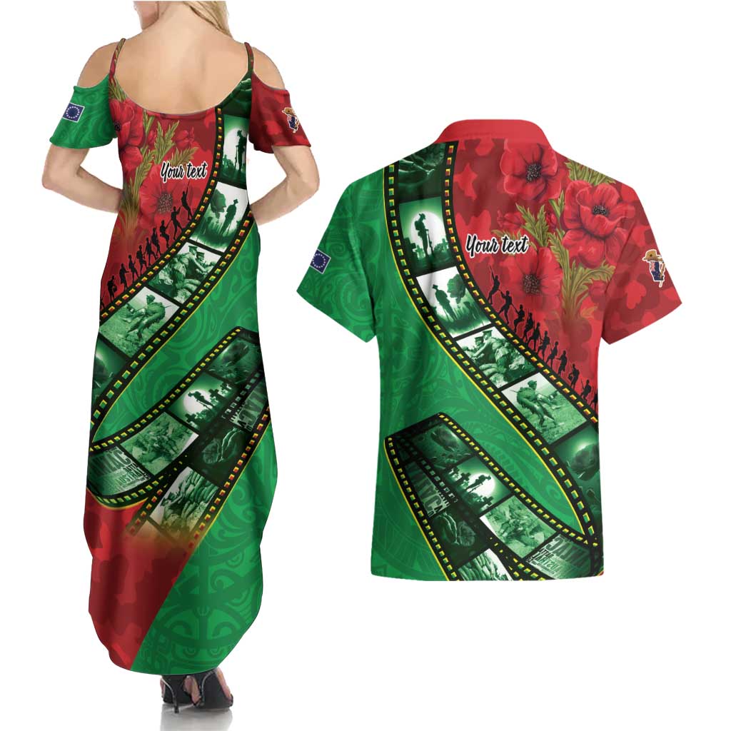 Personalised Cook Islands ANZAC 1915-2026 Filmstrip Couples Matching Summer Maxi Dress and Hawaiian Shirt Lest We Forget 25 April