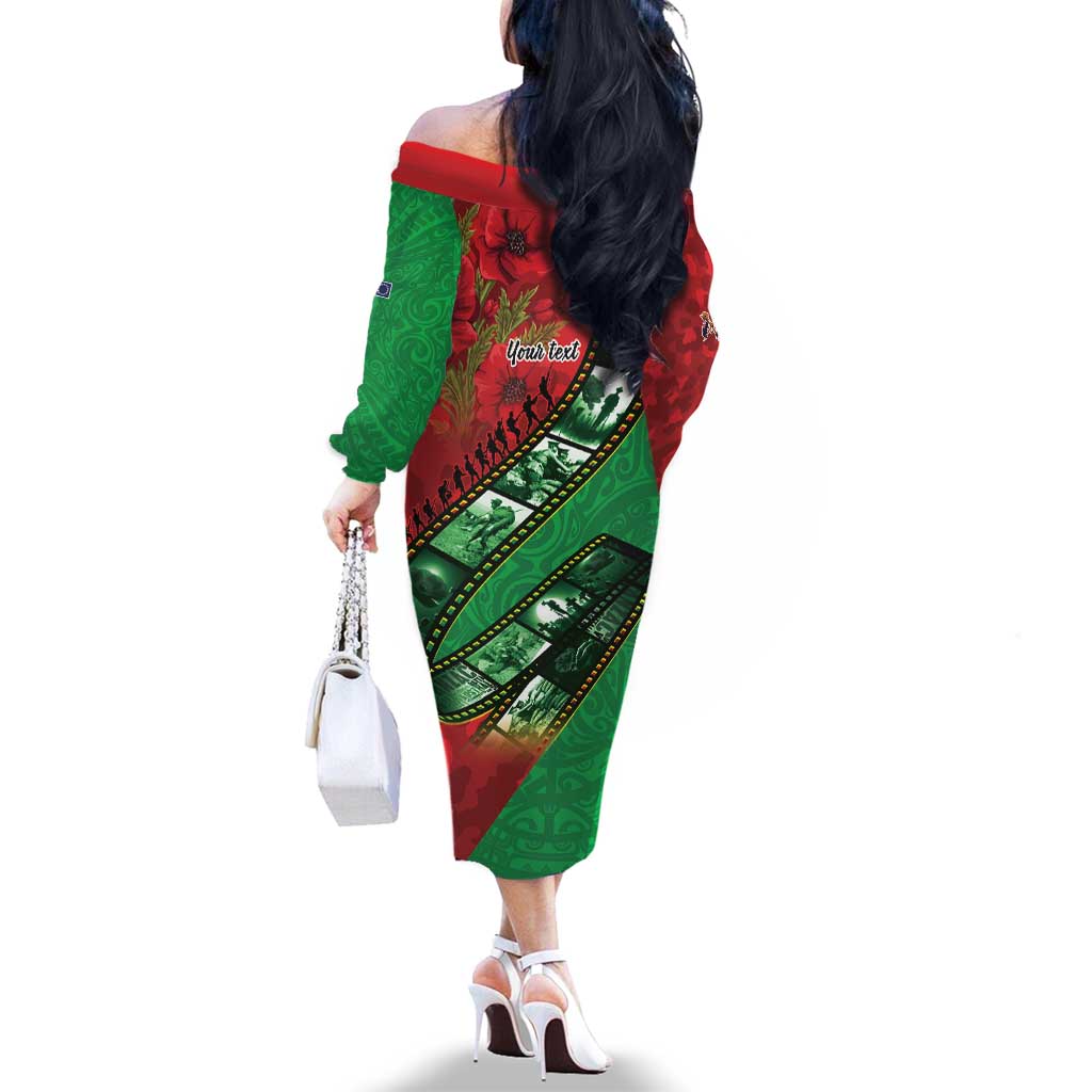 Personalised Cook Islands ANZAC 1915-2026 Filmstrip Family Matching Off The Shoulder Long Sleeve Dress and Hawaiian Shirt Lest We Forget 25 April LT9 - Polynesian Pride