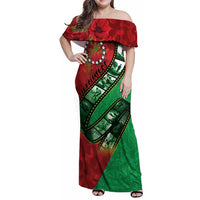 Personalised Cook Islands ANZAC 1915-2026 Filmstrip Family Matching Off Shoulder Maxi Dress and Hawaiian Shirt Lest We Forget 25 April LT9 Mom's Dress Green - Polynesian Pride