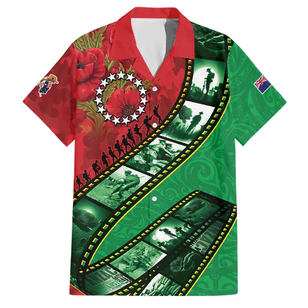 Personalised Cook Islands ANZAC 1915-2026 Filmstrip Family Matching Puletasi and Hawaiian Shirt Lest We Forget 25 April LT9 Dad's Shirt - Short Sleeve Green - Polynesian Pride