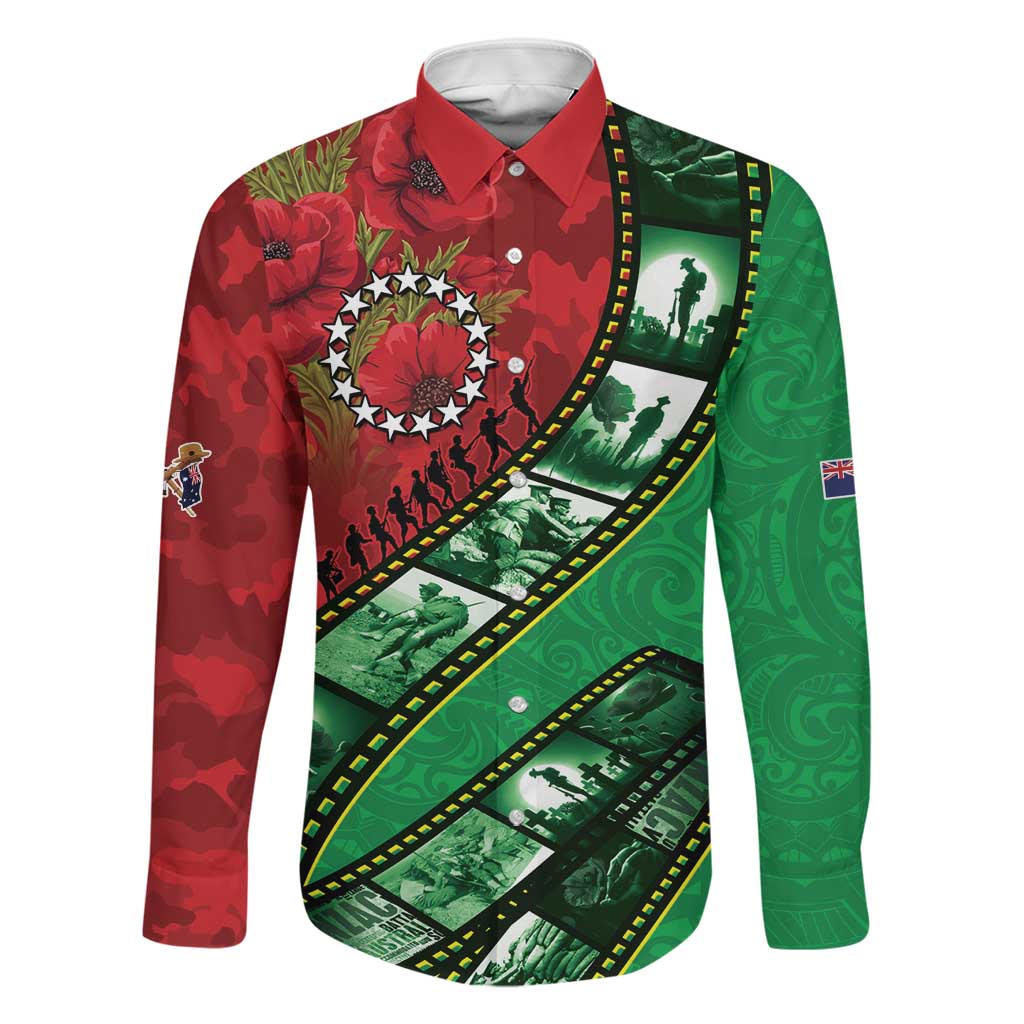 Personalised Cook Islands ANZAC 1915-2026 Filmstrip Family Matching Summer Maxi Dress and Hawaiian Shirt Lest We Forget 25 April LT9 Dad's Shirt - Long Sleeve Green - Polynesian Pride