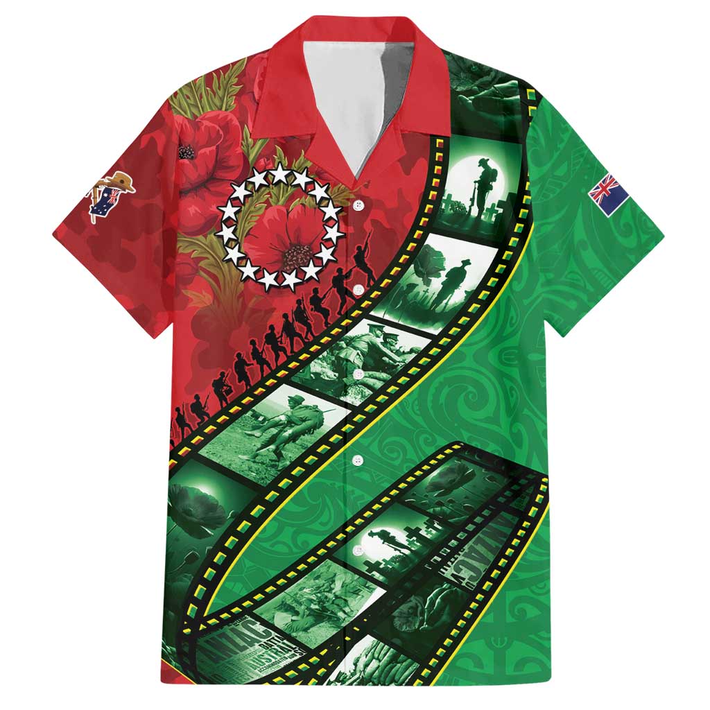 Personalised Cook Islands ANZAC 1915-2026 Filmstrip Hawaiian Shirt Lest We Forget 25 April LT9 Green - Polynesian Pride
