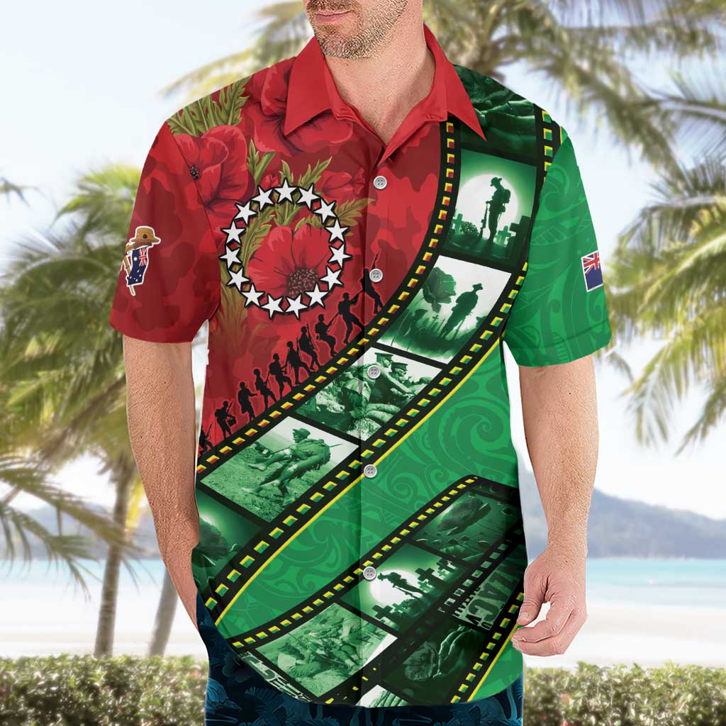 Personalised Cook Islands ANZAC 1915-2026 Filmstrip Hawaiian Shirt Lest We Forget 25 April LT9 - Polynesian Pride