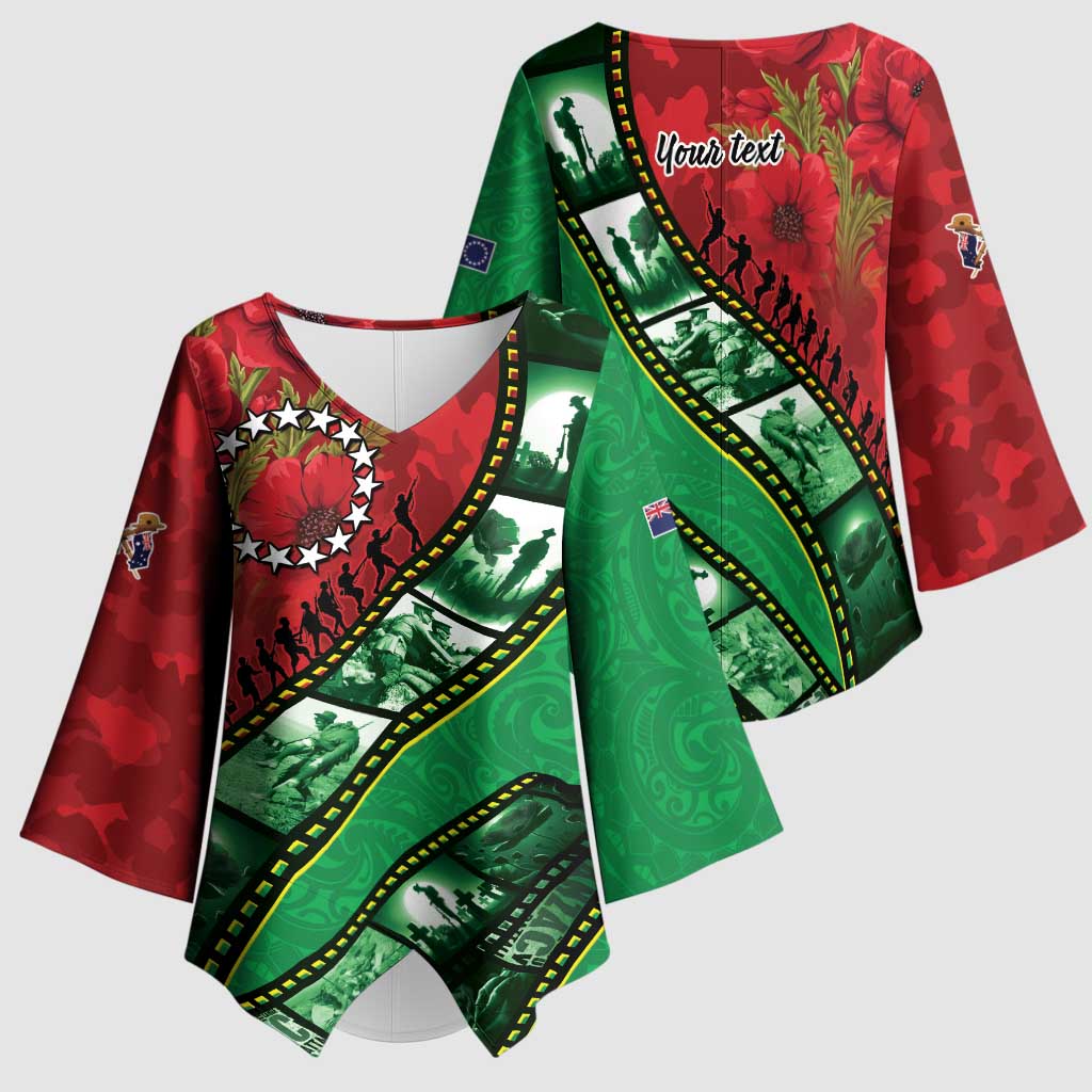 Personalised Cook Islands ANZAC 1915-2026 Filmstrip Kimono Sleeve Blouse Lest We Forget 25 April LT9 - Polynesian Pride