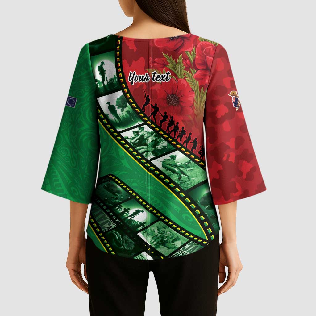 Personalised Cook Islands ANZAC 1915-2026 Filmstrip Kimono Sleeve Blouse Lest We Forget 25 April LT9 - Polynesian Pride