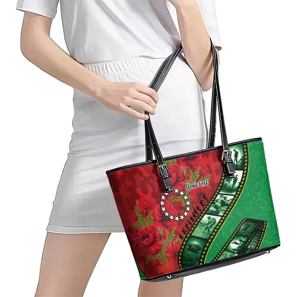 Personalised Cook Islands ANZAC 1915-2026 Filmstrip Leather Tote Bag Lest We Forget 25 April LT9 - Polynesian Pride