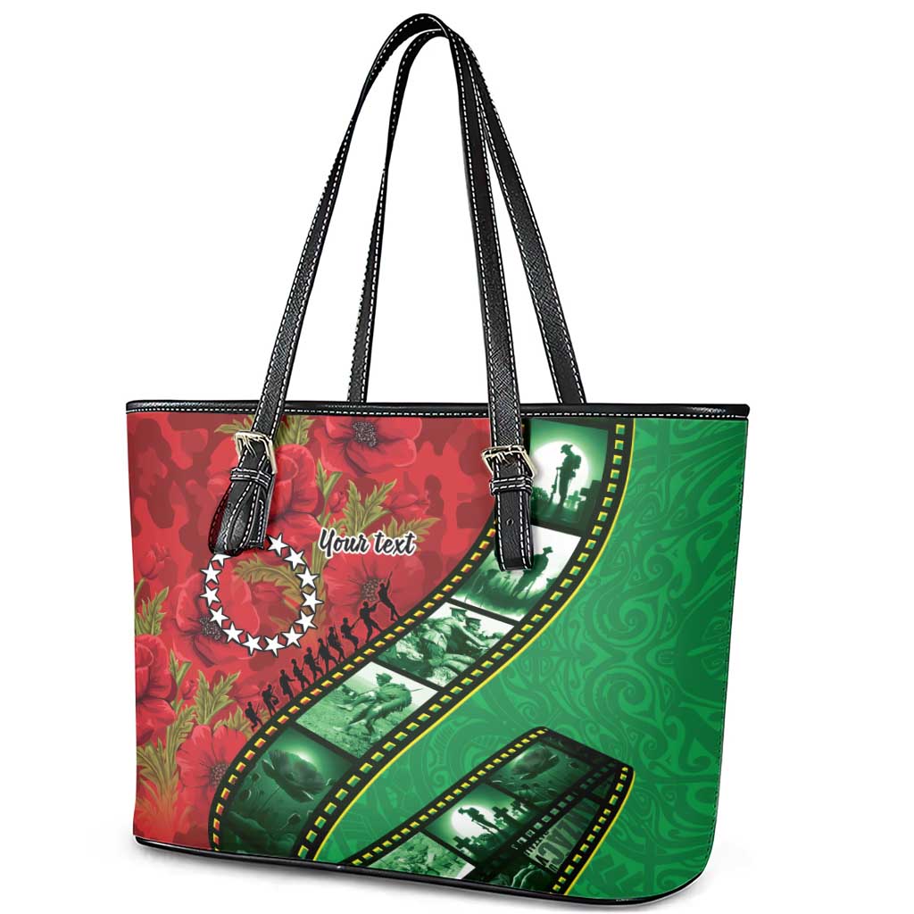 Personalised Cook Islands ANZAC 1915-2026 Filmstrip Leather Tote Bag Lest We Forget 25 April LT9 - Polynesian Pride
