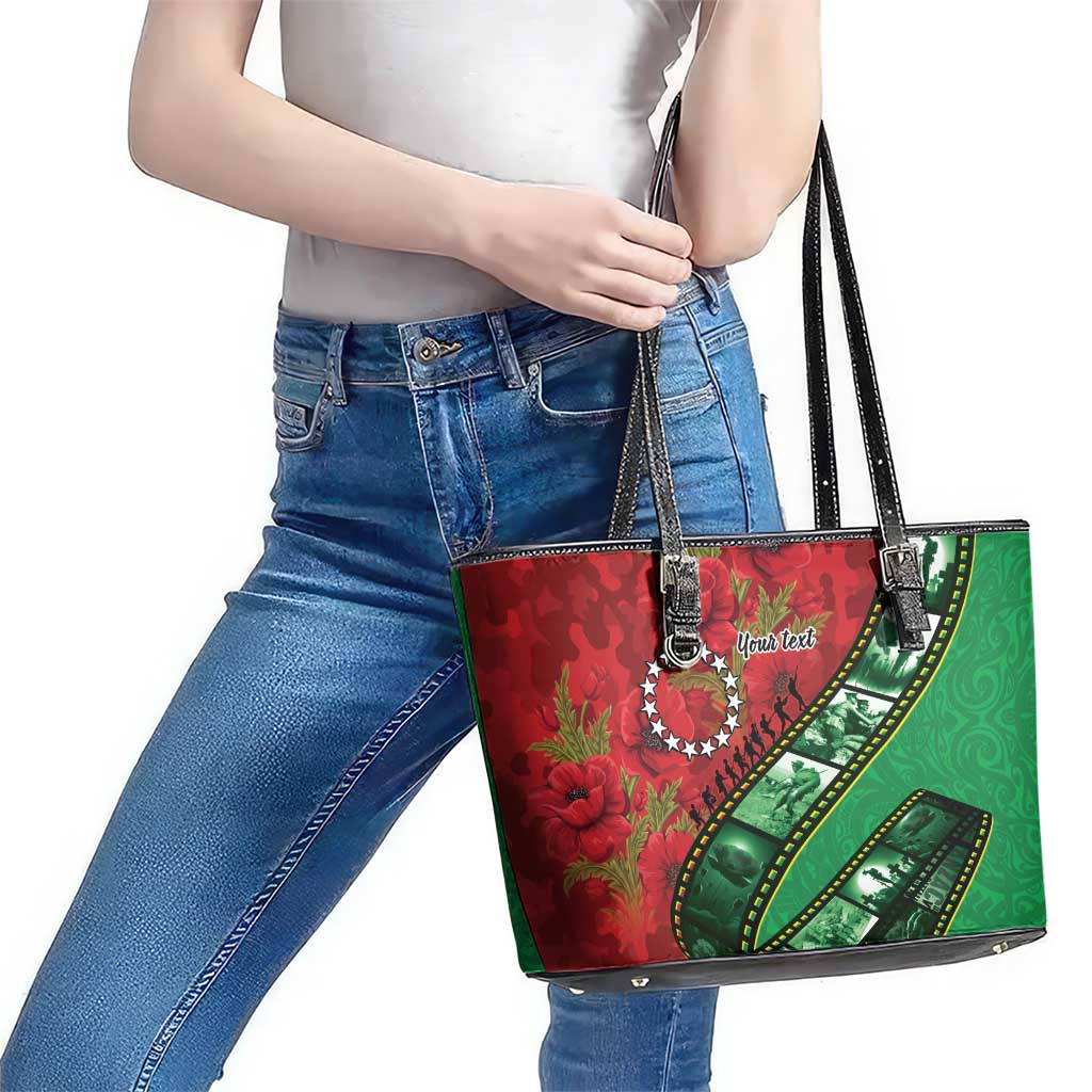 Personalised Cook Islands ANZAC 1915-2026 Filmstrip Leather Tote Bag Lest We Forget 25 April LT9 - Polynesian Pride