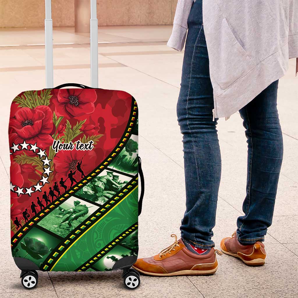 Personalised Cook Islands ANZAC 1915-2026 Filmstrip Luggage Cover Lest We Forget 25 April LT9 Green - Polynesian Pride
