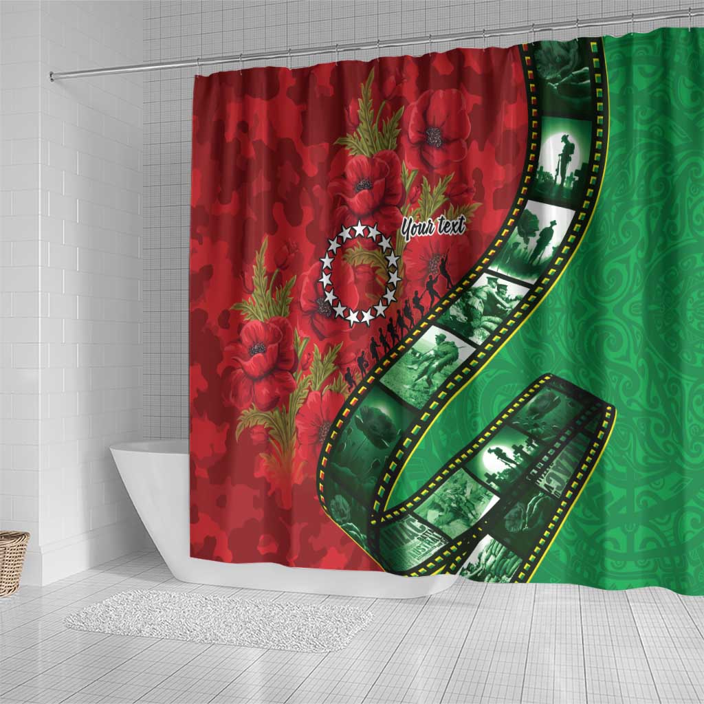 Personalised Cook Islands ANZAC 1915-2026 Filmstrip Shower Curtain Lest We Forget 25 April LT9 - Polynesian Pride