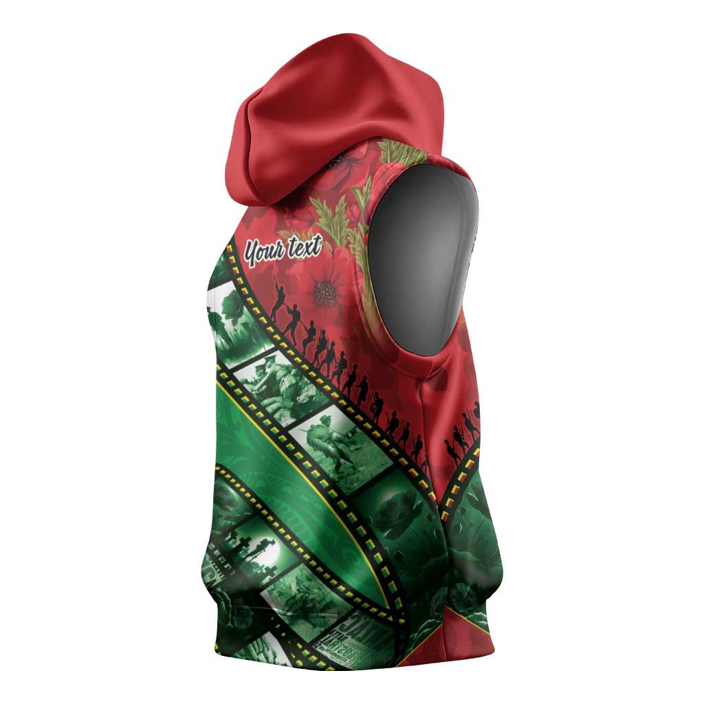 Personalised Cook Islands ANZAC 1915-2026 Filmstrip Sleeveless Hoodie Lest We Forget 25 April LT9 - Polynesian Pride