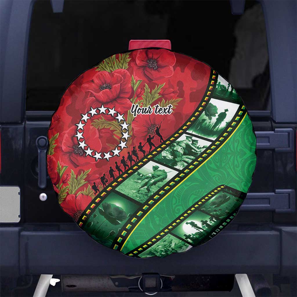 Personalised Cook Islands ANZAC 1915-2026 Filmstrip Spare Tire Cover Lest We Forget 25 April LT9 No hole Green - Polynesian Pride