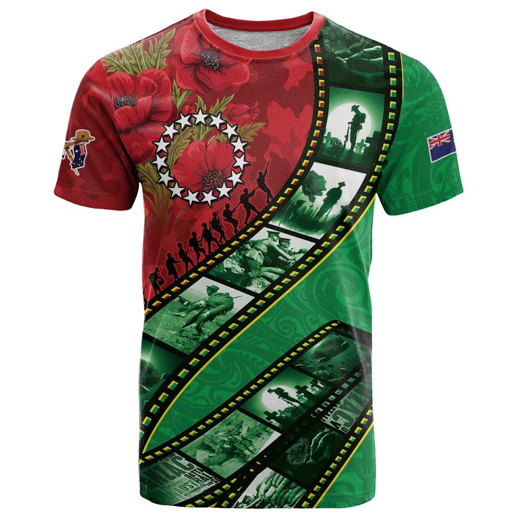 Personalised Cook Islands ANZAC 1915-2026 Filmstrip T Shirt Lest We Forget 25 April LT9 Green - Polynesian Pride