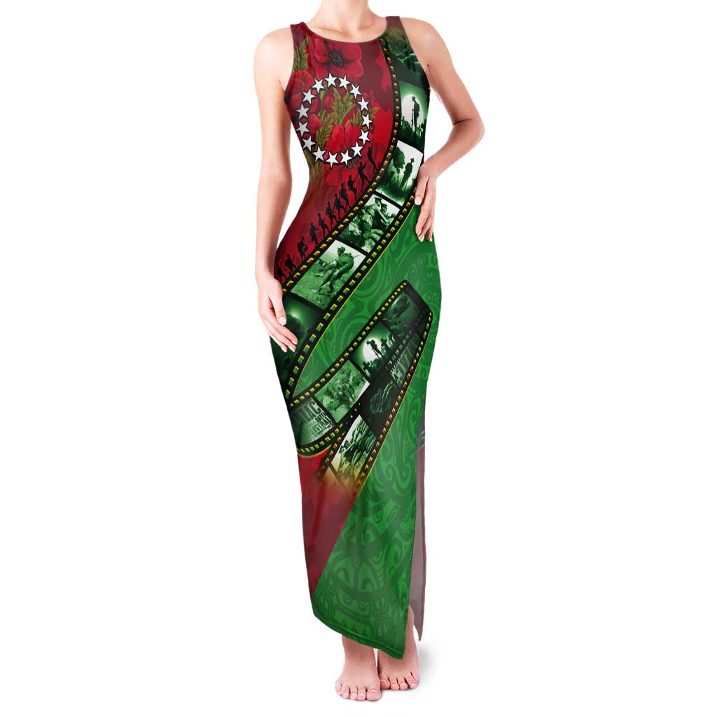 Personalised Cook Islands ANZAC 1915-2026 Filmstrip Tank Maxi Dress Lest We Forget 25 April LT9 Women Green - Polynesian Pride