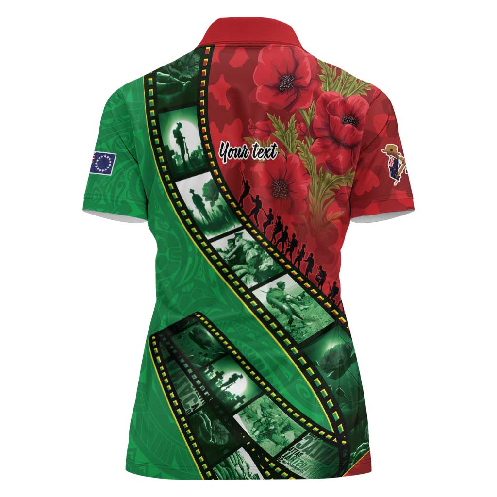 Personalised Cook Islands ANZAC 1915-2026 Filmstrip Women Polo Shirt Lest We Forget 25 April
