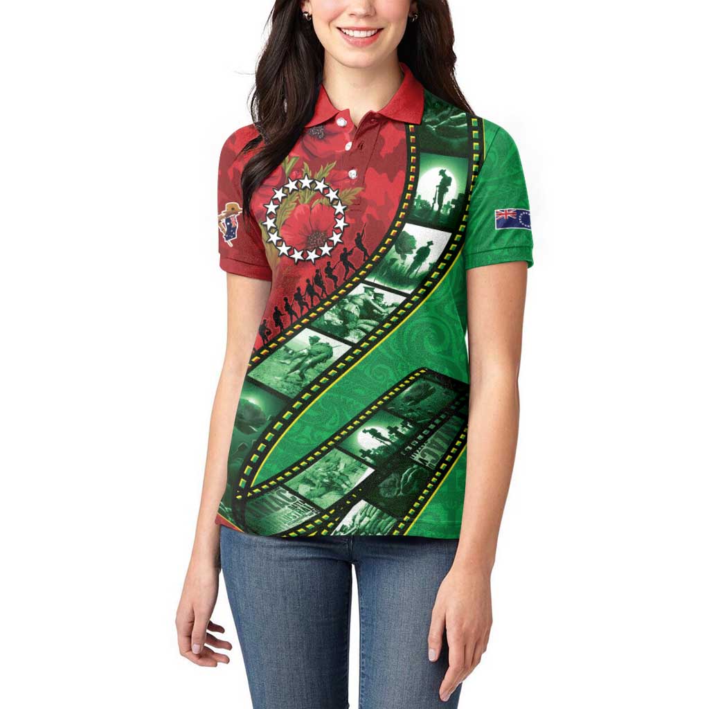 Personalised Cook Islands ANZAC 1915-2026 Filmstrip Women Polo Shirt Lest We Forget 25 April