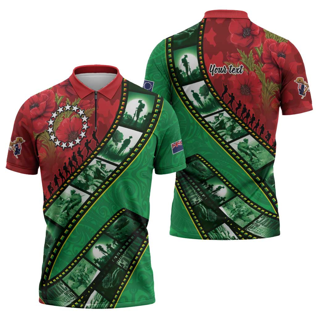 Personalised Cook Islands ANZAC 1915-2026 Filmstrip Zipper Polo Shirt Lest We Forget 25 April LT9 - Polynesian Pride