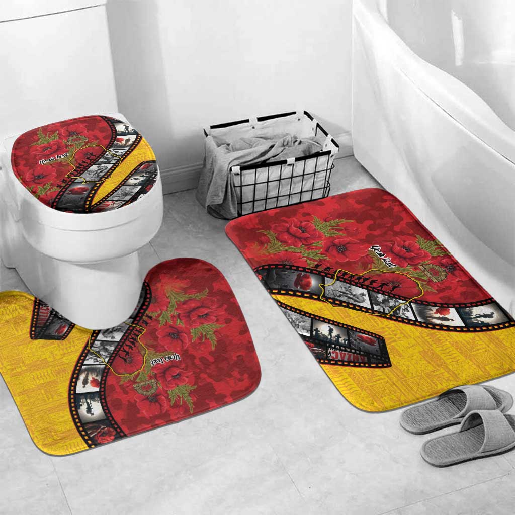 Personalised Niue ANZAC 1915-2026 Filmstrip Bathroom Set Lest We Forget 25 April LT9 Mat Set Only (3 pcs) One Size Gold - Polynesian Pride