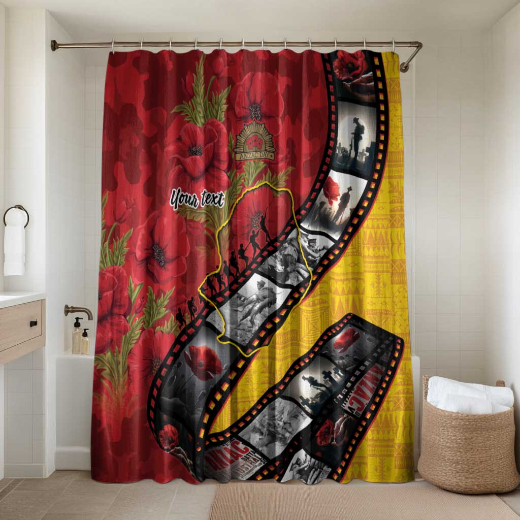 Personalised Niue ANZAC 1915-2026 Filmstrip Bathroom Set Lest We Forget 25 April LT9 Shower Curtain Only Gold - Polynesian Pride
