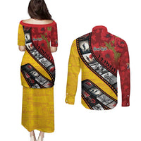 Personalised Niue ANZAC 1915-2026 Filmstrip Couples Matching Puletasi and Long Sleeve Button Shirt Lest We Forget 25 April LT9 - Polynesian Pride