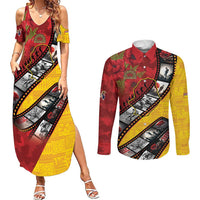 Personalised Niue ANZAC 1915-2026 Filmstrip Couples Matching Summer Maxi Dress and Long Sleeve Button Shirt Lest We Forget 25 April LT9 Gold - Polynesian Pride