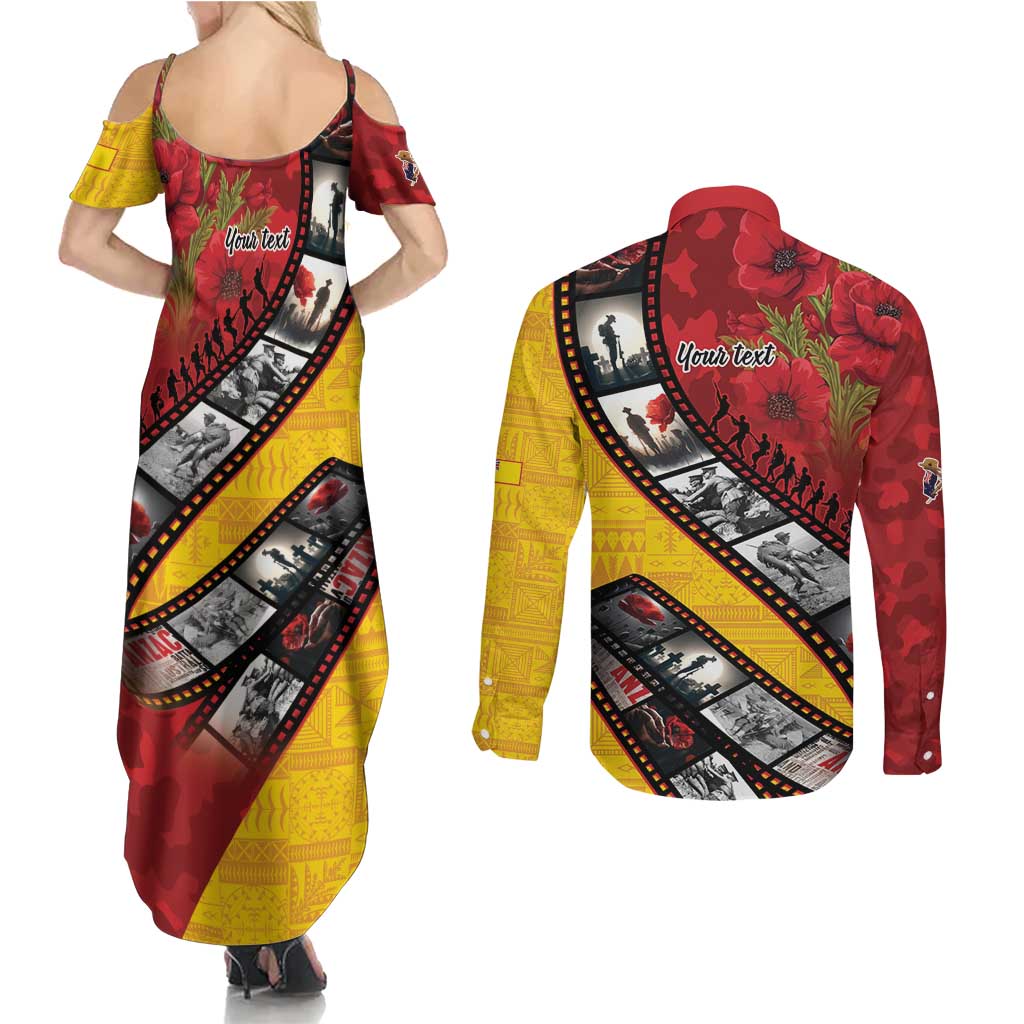 Personalised Niue ANZAC 1915-2026 Filmstrip Couples Matching Summer Maxi Dress and Long Sleeve Button Shirt Lest We Forget 25 April LT9 - Polynesian Pride