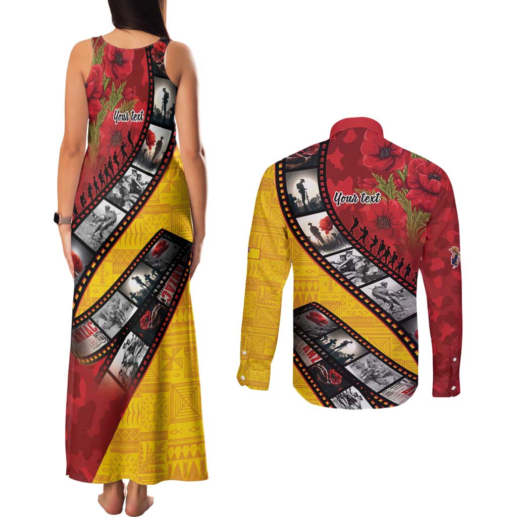 Personalised Niue ANZAC 1915-2026 Filmstrip Couples Matching Tank Maxi Dress and Long Sleeve Button Shirt Lest We Forget 25 April