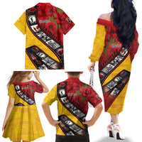 Personalised Niue ANZAC 1915-2026 Filmstrip Family Matching Off The Shoulder Long Sleeve Dress and Hawaiian Shirt Lest We Forget 25 April LT9 - Polynesian Pride
