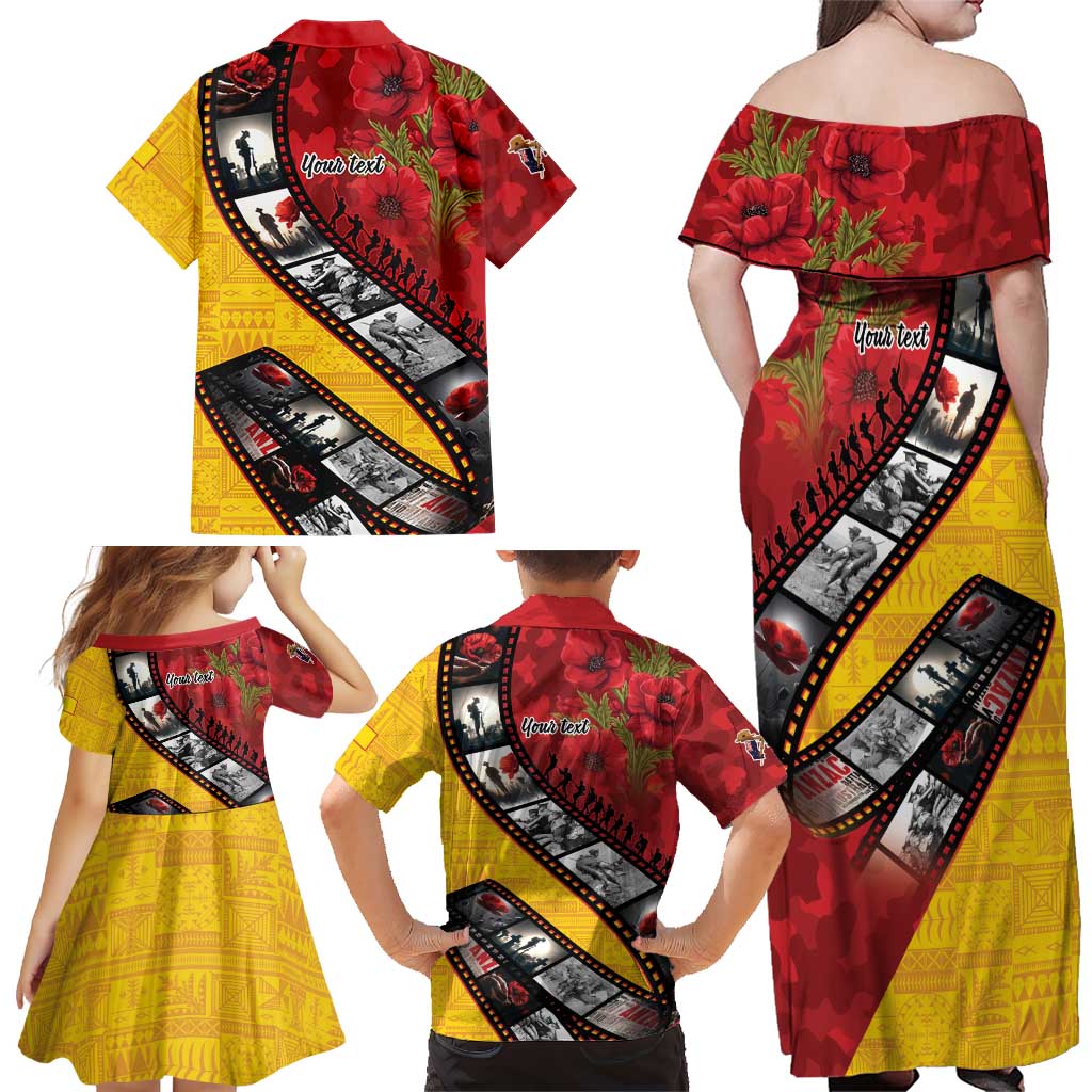 Personalised Niue ANZAC 1915-2026 Filmstrip Family Matching Off Shoulder Maxi Dress and Hawaiian Shirt Lest We Forget 25 April LT9 - Polynesian Pride