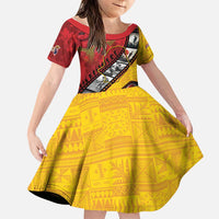 Personalised Niue ANZAC 1915-2026 Filmstrip Family Matching Off Shoulder Short Dress and Hawaiian Shirt Lest We Forget 25 April LT9 Daughter's Dress Gold - Polynesian Pride