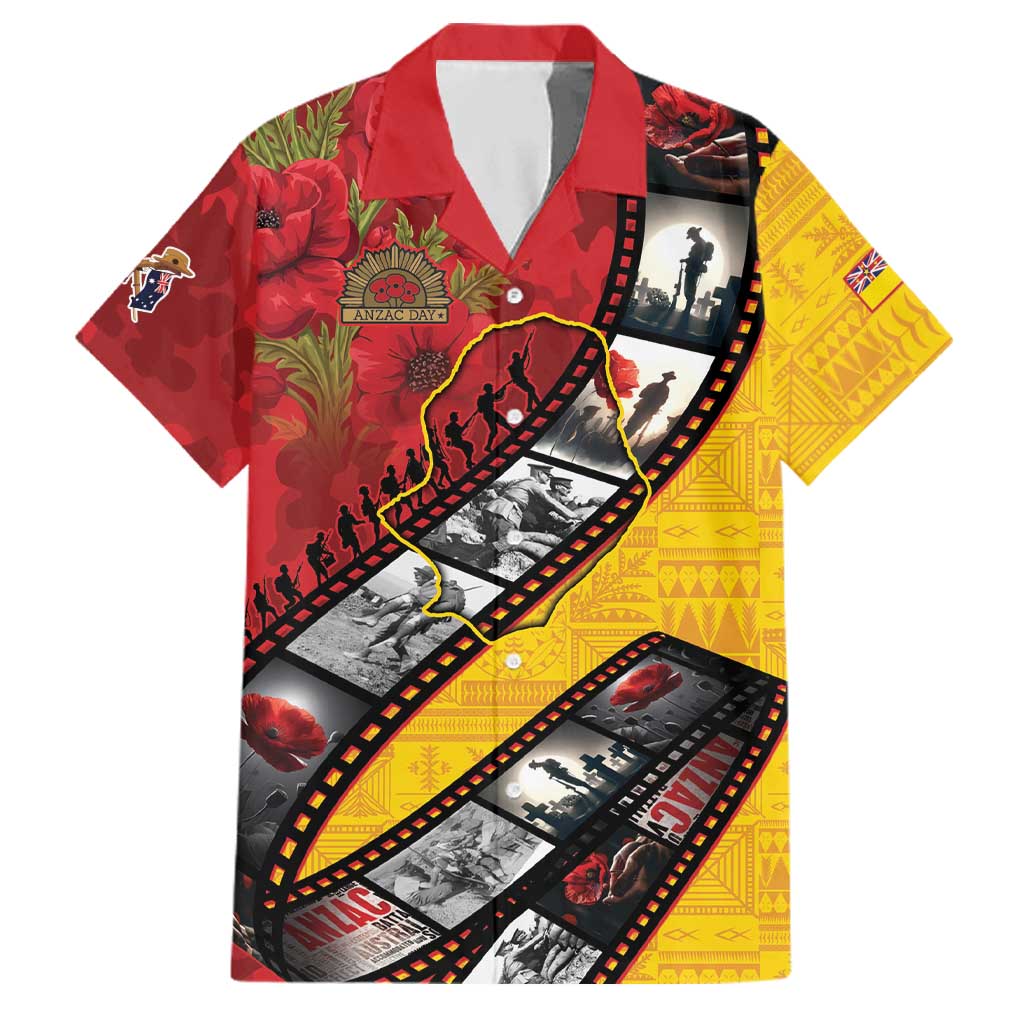 Personalised Niue ANZAC 1915-2026 Filmstrip Family Matching Tank Maxi Dress and Hawaiian Shirt Lest We Forget 25 April LT9 Dad's Shirt - Short Sleeve Gold - Polynesian Pride