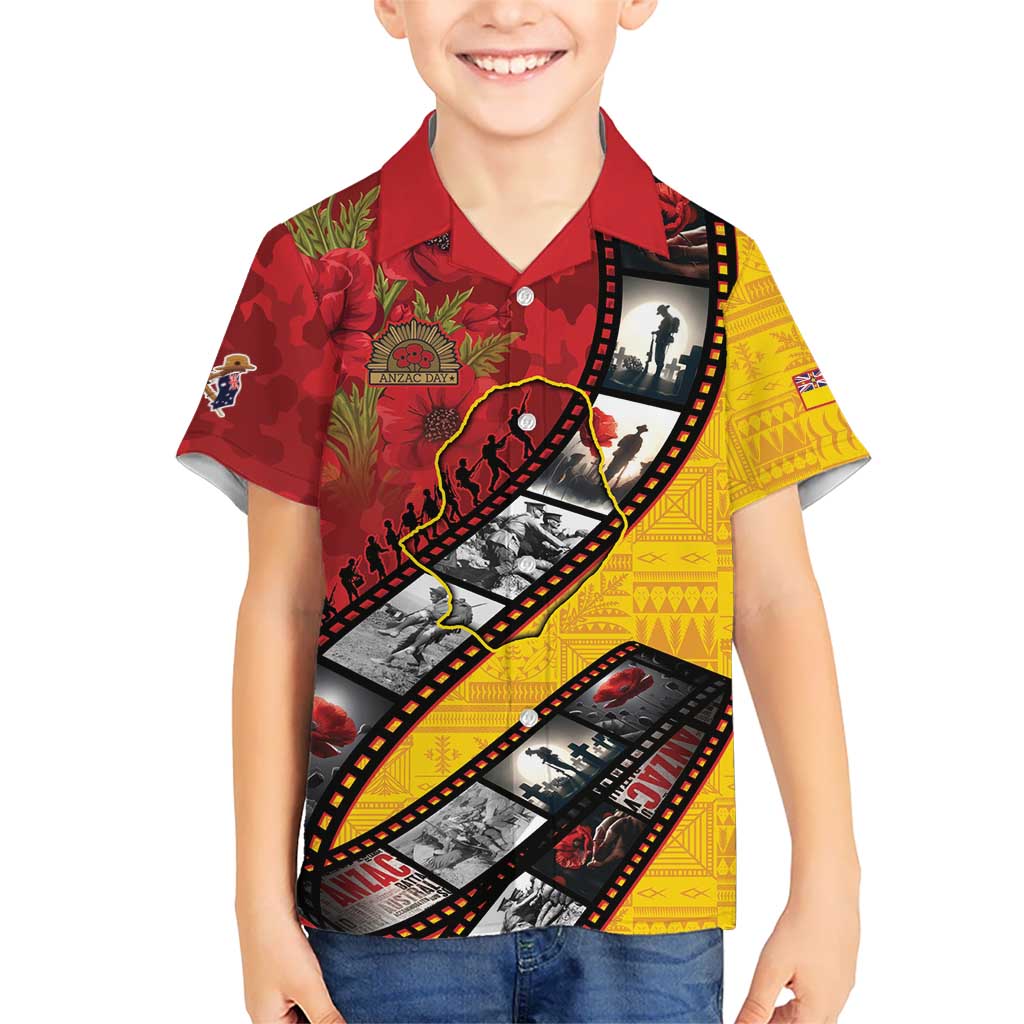 Personalised Niue ANZAC 1915-2026 Filmstrip Family Matching Tank Maxi Dress and Hawaiian Shirt Lest We Forget 25 April LT9 Son's Shirt Gold - Polynesian Pride