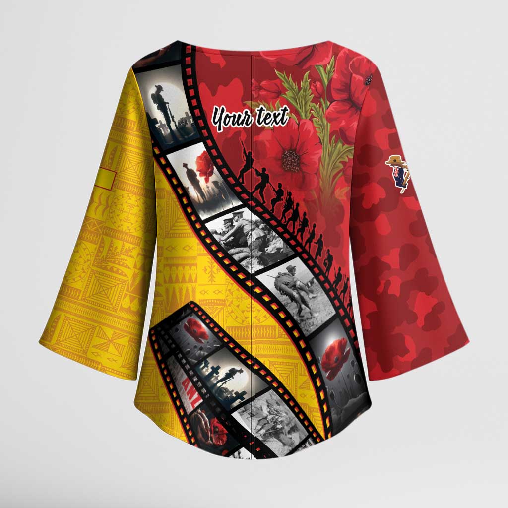 Personalised Niue ANZAC 1915-2026 Filmstrip Kimono Sleeve Blouse Lest We Forget 25 April LT9 - Polynesian Pride