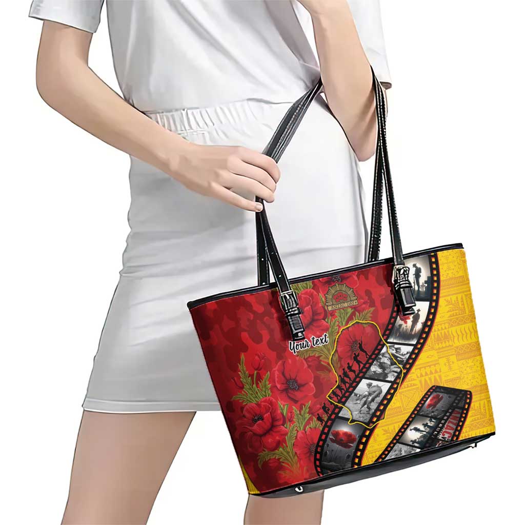 Personalised Niue ANZAC 1915-2026 Filmstrip Leather Tote Bag Lest We Forget 25 April LT9 - Polynesian Pride
