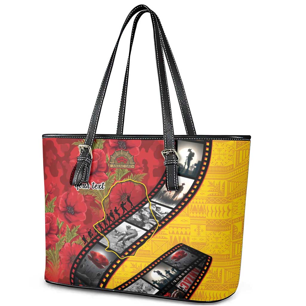 Personalised Niue ANZAC 1915-2026 Filmstrip Leather Tote Bag Lest We Forget 25 April LT9 - Polynesian Pride