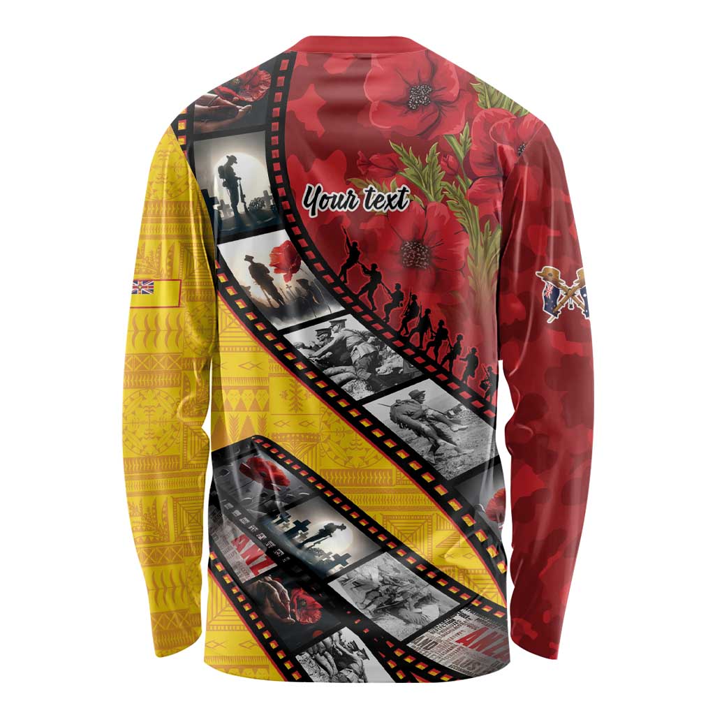 Personalised Niue ANZAC 1915-2026 Filmstrip Long Sleeve Shirt Lest We Forget 25 April LT9 - Polynesian Pride