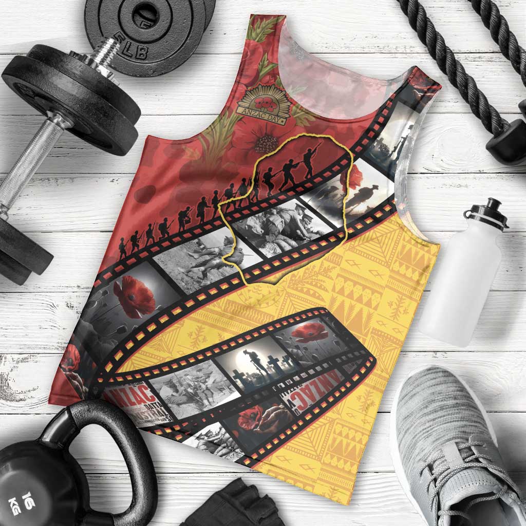 Personalised Niue ANZAC 1915-2026 Filmstrip Men Tank Top Lest We Forget 25 April LT9 - Polynesian Pride