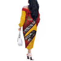 Personalised Niue ANZAC 1915-2026 Filmstrip Off The Shoulder Long Sleeve Dress Lest We Forget 25 April LT9 - Polynesian Pride