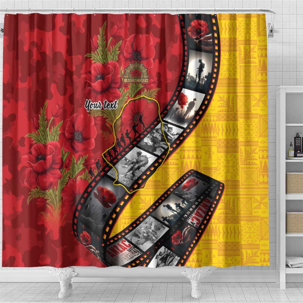 Personalised Niue ANZAC 1915-2026 Filmstrip Shower Curtain Lest We Forget 25 April