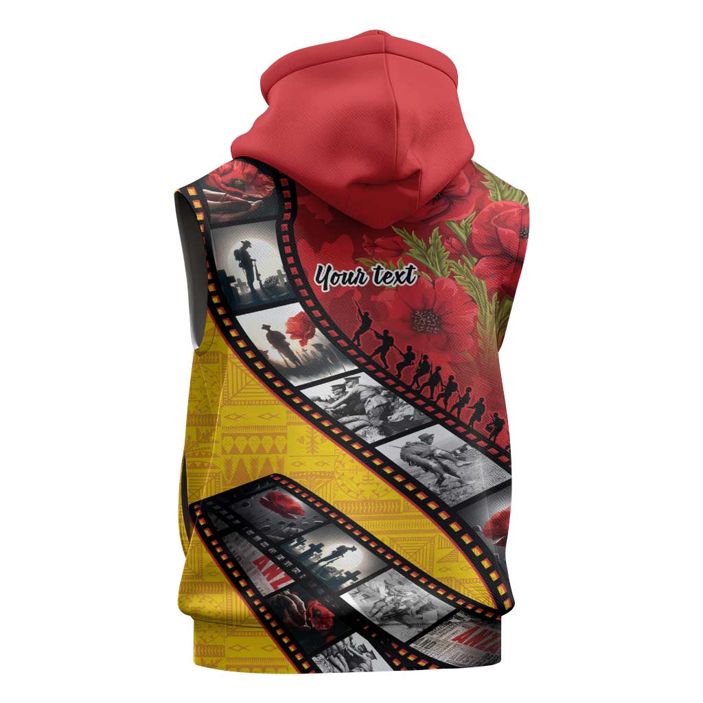 Personalised Niue ANZAC 1915-2026 Filmstrip Sleeveless Hoodie Lest We Forget 25 April LT9 - Polynesian Pride