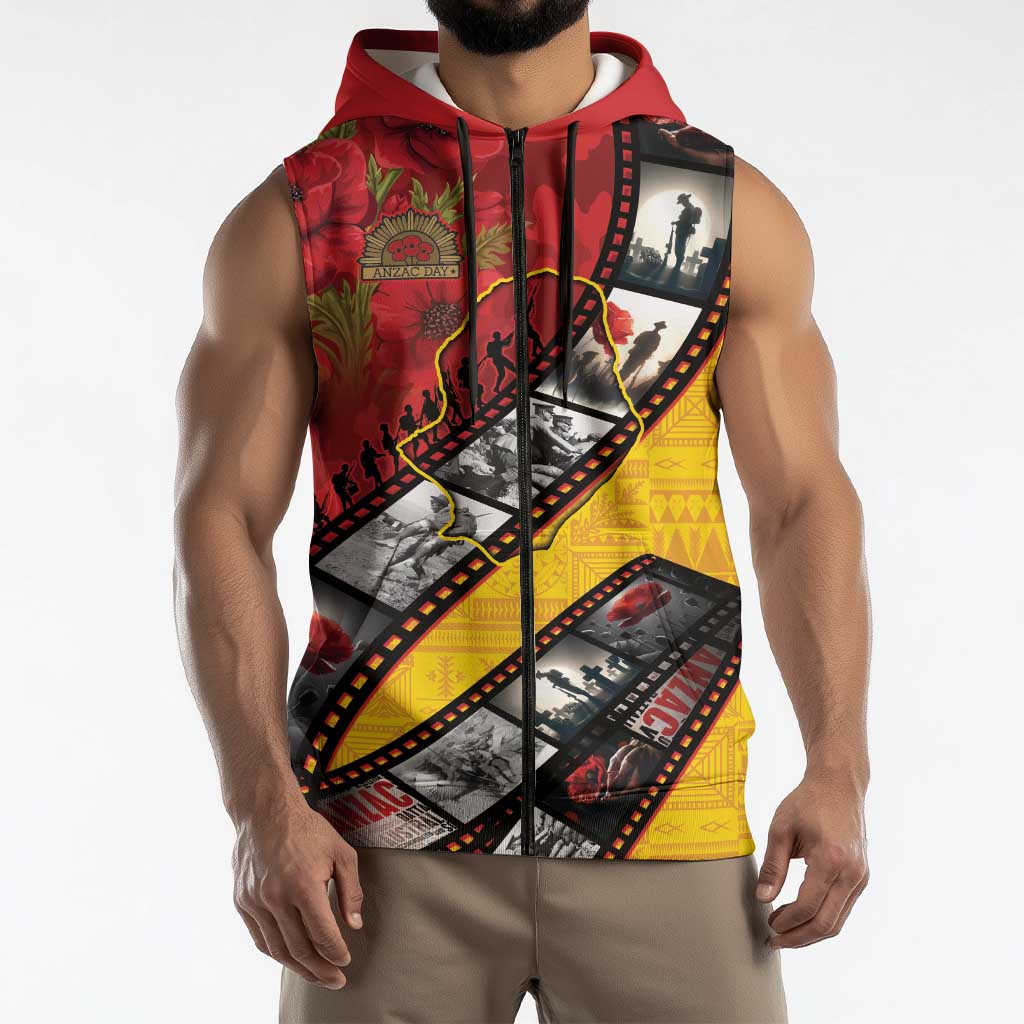 Personalised Niue ANZAC 1915-2026 Filmstrip Sleeveless Zip Hoodie Lest We Forget 25 April LT9 - Polynesian Pride