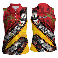 Personalised Niue ANZAC 1915-2026 Filmstrip Women Sleeveless Polo Shirt Lest We Forget 25 April