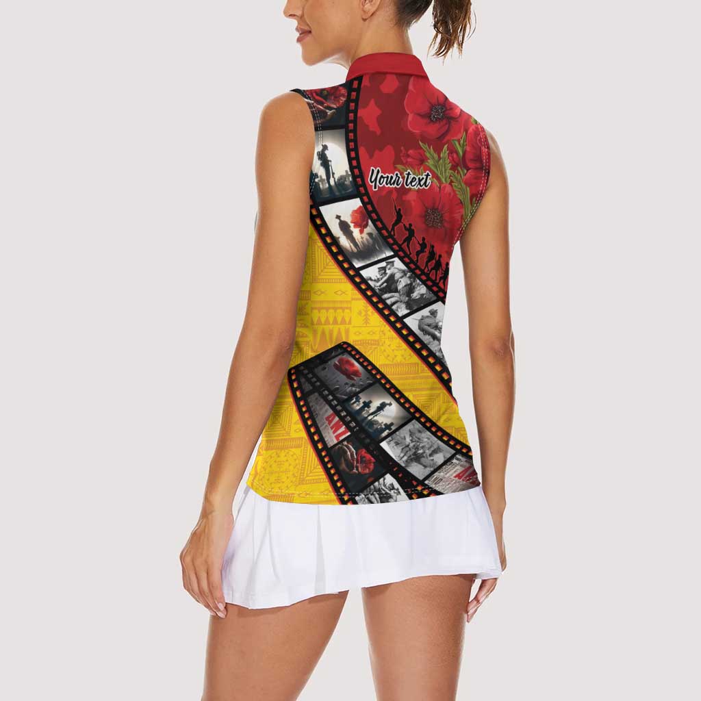 Personalised Niue ANZAC 1915-2026 Filmstrip Women Sleeveless Polo Shirt Lest We Forget 25 April