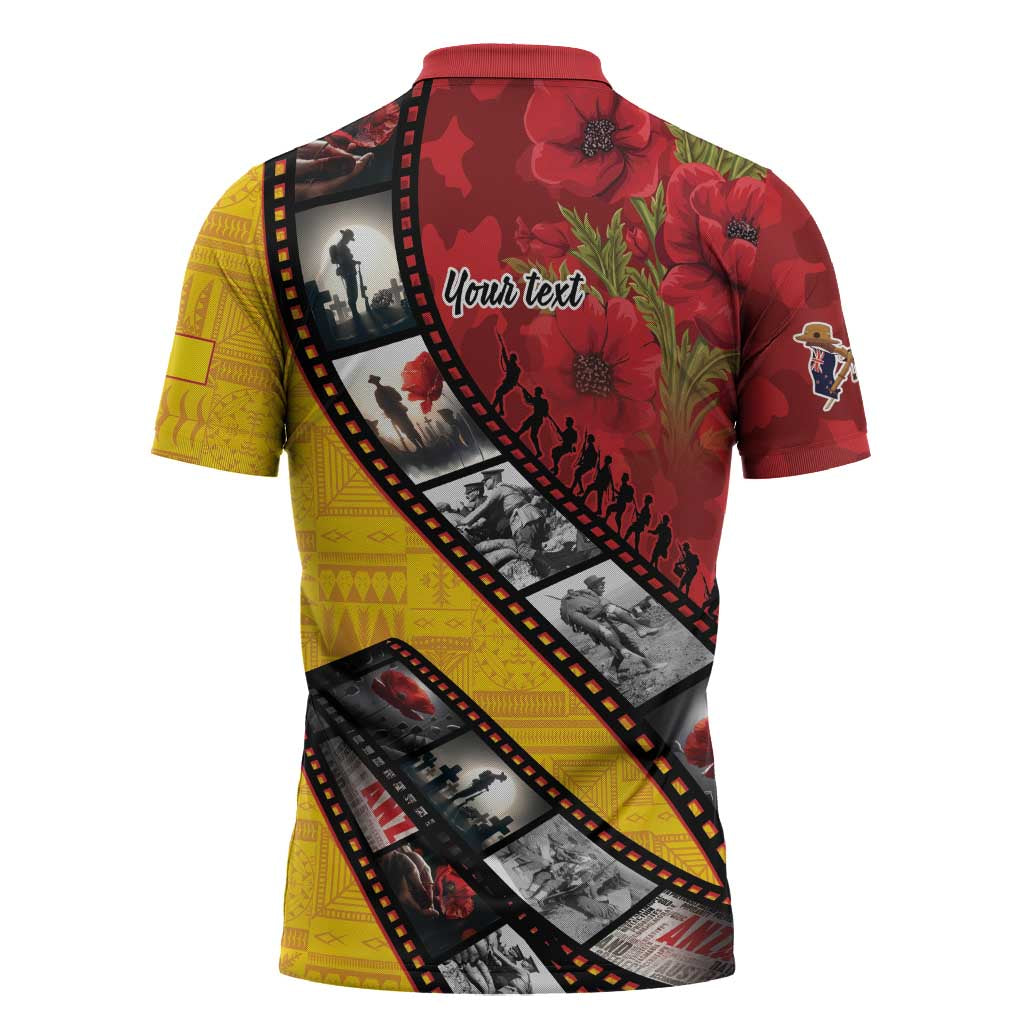Personalised Niue ANZAC 1915-2026 Filmstrip Zipper Polo Shirt Lest We Forget 25 April LT9 - Polynesian Pride