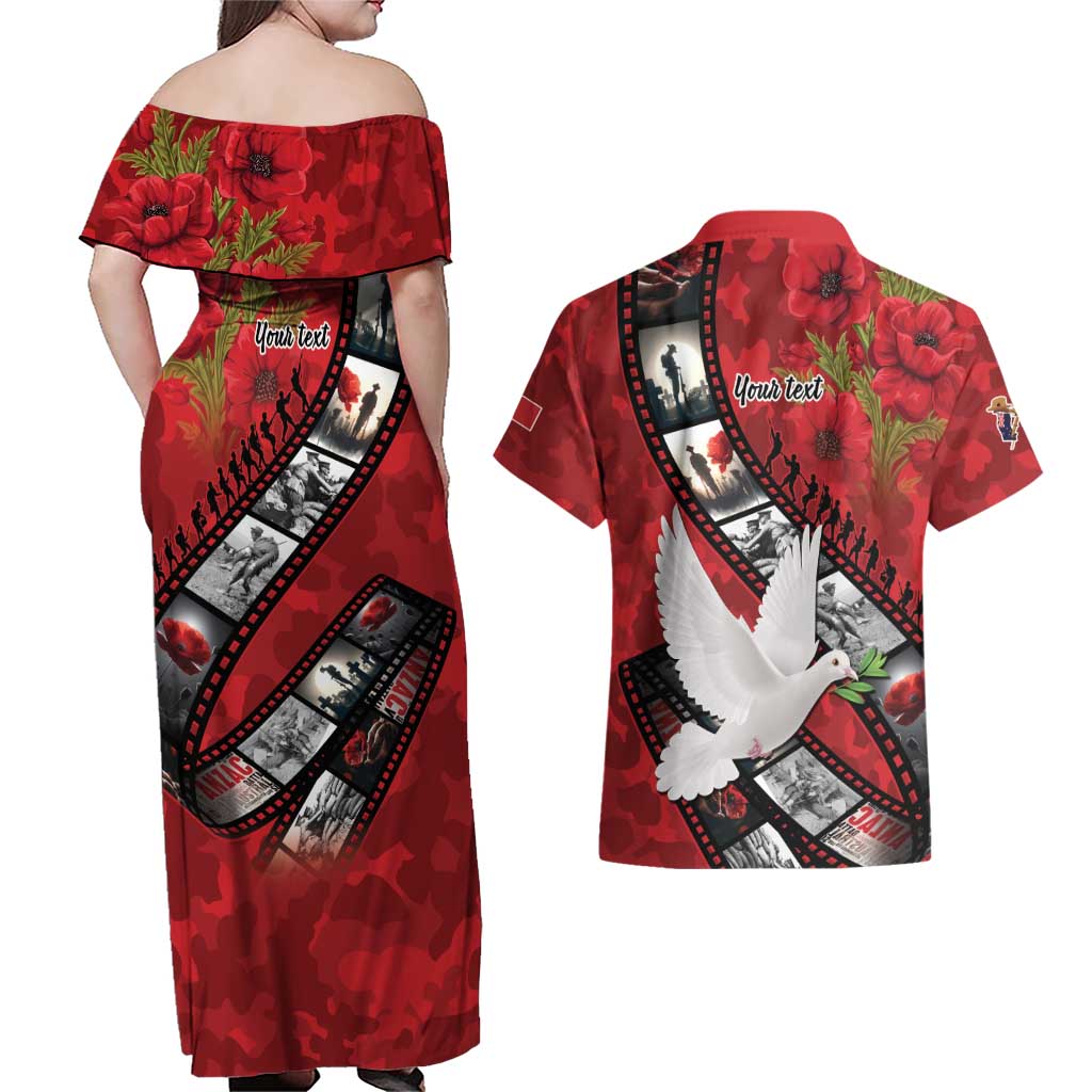 Personalised Tonga ANZAC 1915-2026 Filmstrip Couples Matching Off Shoulder Maxi Dress and Hawaiian Shirt Lest We Forget 25 April LT9 - Polynesian Pride